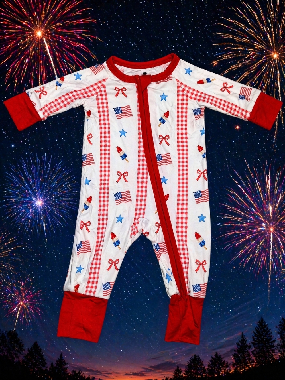 NWOT Red, White & Blue One-Piece Bamboo Sleepwear - Patriotic Print